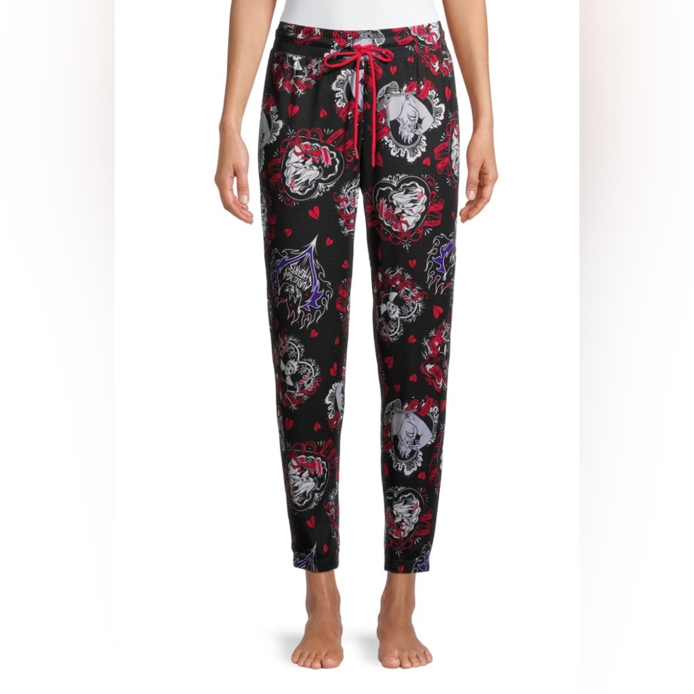 Disney villains love valentine womens red and black pajama pants sz medium 8/10